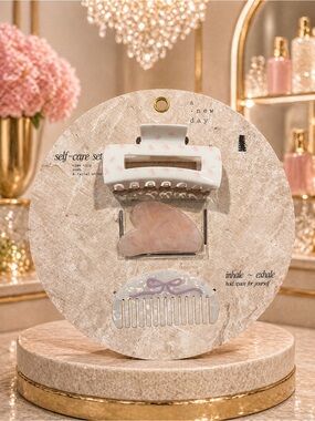 A New Day Self-Care Beauty Set w/ Claw Clip, Rose Quartz Gua Sha & Comb NWT